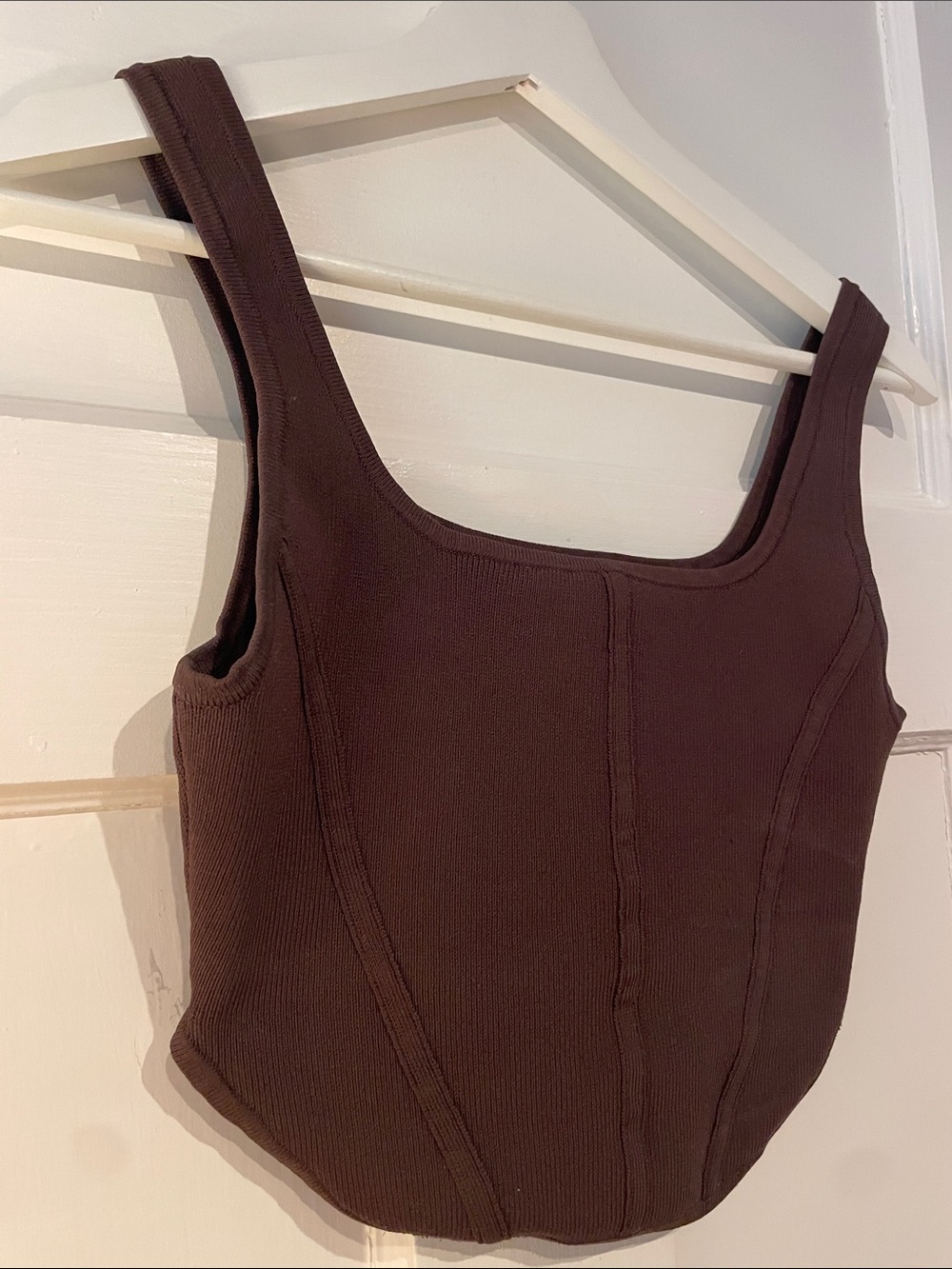 Babaton Dark Brown Ribbed Sculpt Knit Tank